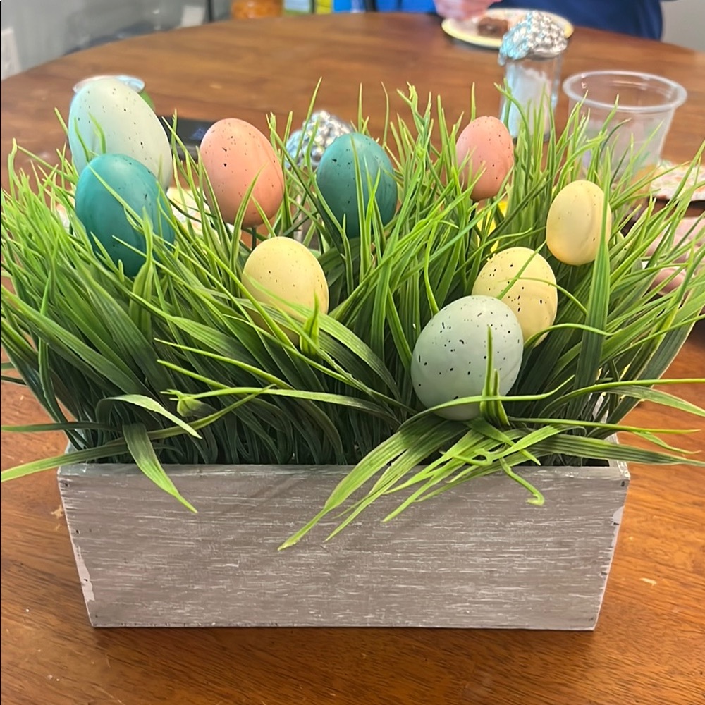 Colorful Easter Egg Arrangement in Wooden Box